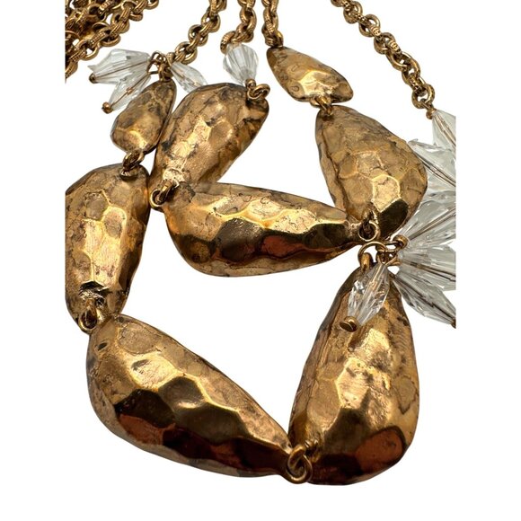 Vintage Statement Necklace Yellow Faceted Beads Antiqued Gold Tone Mid Century - Picture 7 of 7